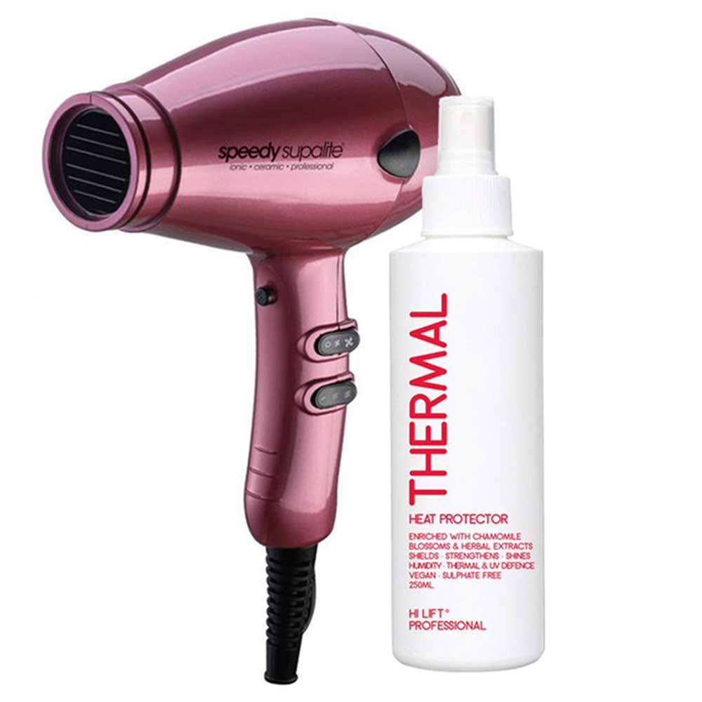 Supalite Dryer with Bonus Hi Lift Thermal Spray Heat Protector 250ml Blush