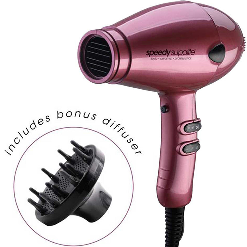 Supalite Professional Hairdryer with Diffuser & Bonus Wet & Dry Brush - Blush