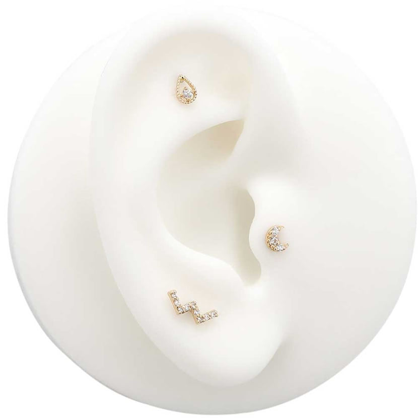 14Kt Gold Jewelled Zig Zag Earring - 8mm Labret