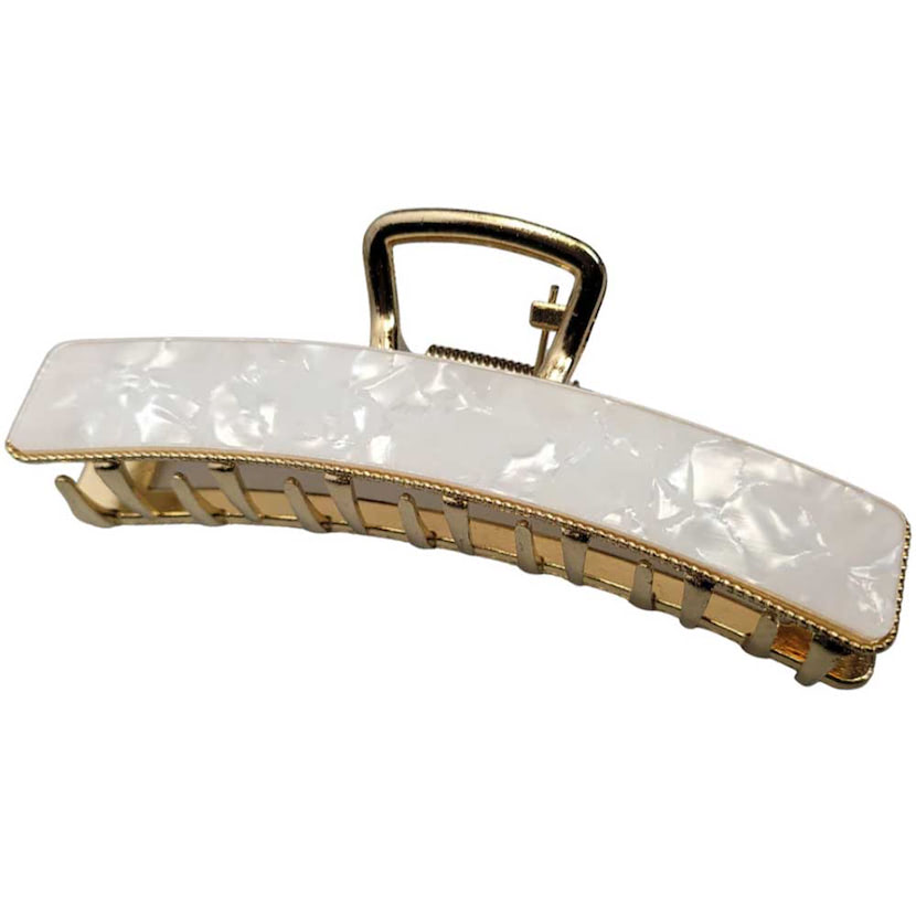 Bowed and Marbled Metal Clip - White Fleck