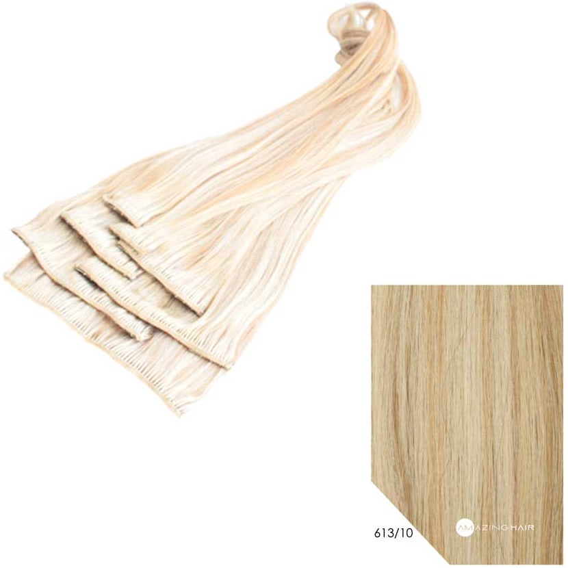 20" Human Hair 7pc Clip In - #613/10 Light Blonde/Light Caramel