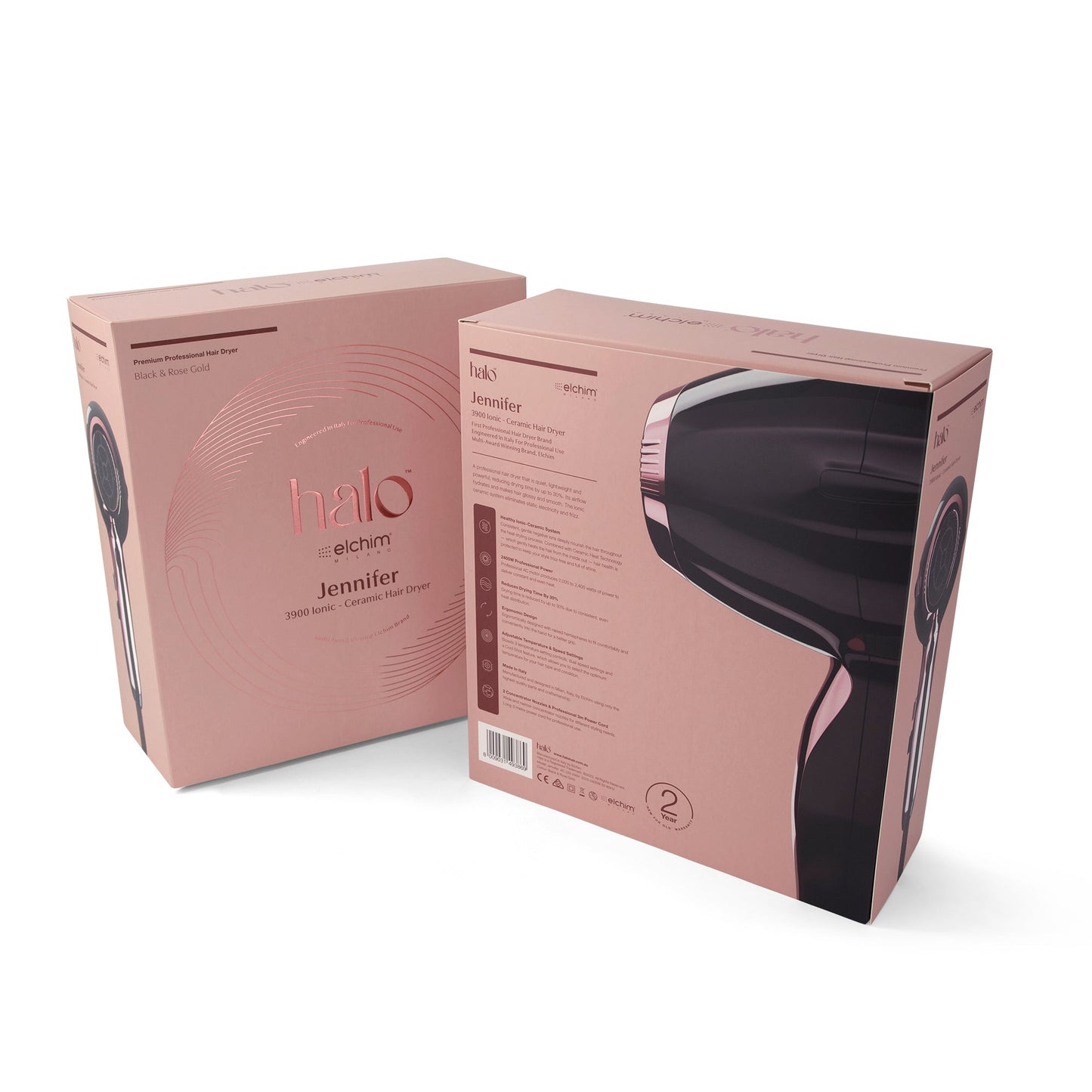 by Elchim Jennifer 3900 Ionic-Ceramic Hair Dryer - Black & Rose Gold