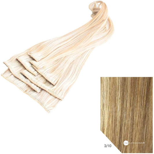 20" Human Hair 7pc Clip In - #2/10 Chocolate Brown/Caramel