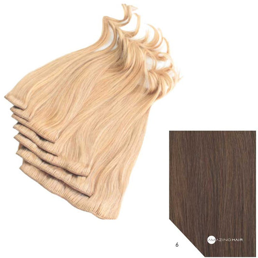 16" Human Hair 7pc Clip In - #6 Light Brown