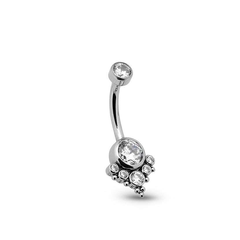 Jewelled Cluster Navel Bar - 1.6Mm X 10Mm