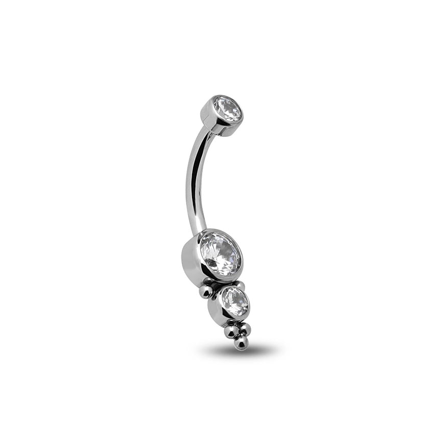 Triple Jewelled Cluster Navel Bar - 10mm