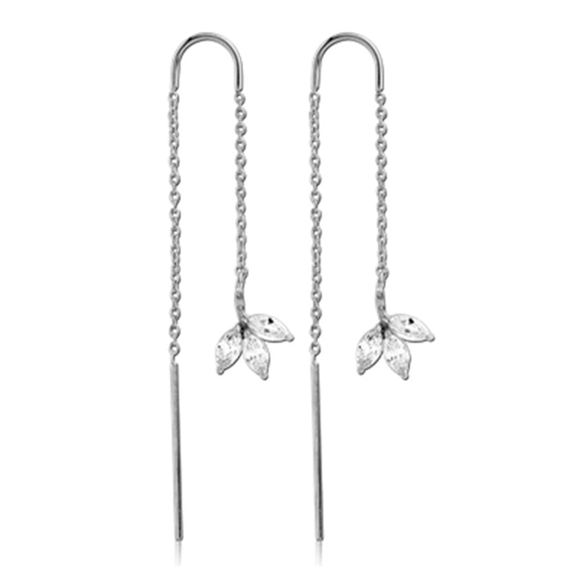 Steel Chain With Jewelled Leaf Earring - 0.8mm