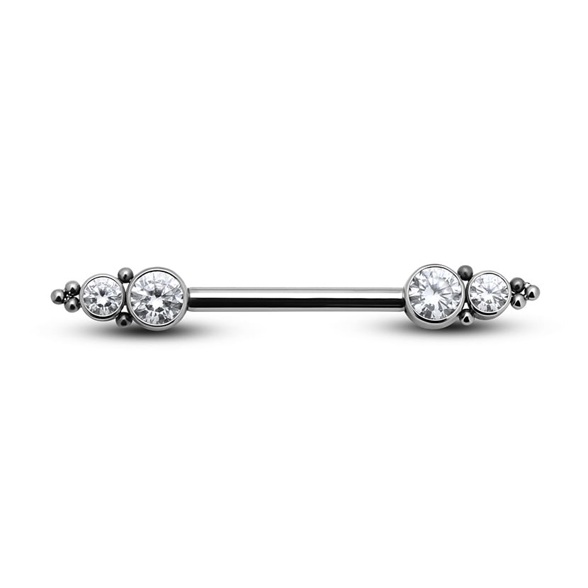 Titanium Double Jewelled Nipple Cluster Bar - 1.6mm X 14mm