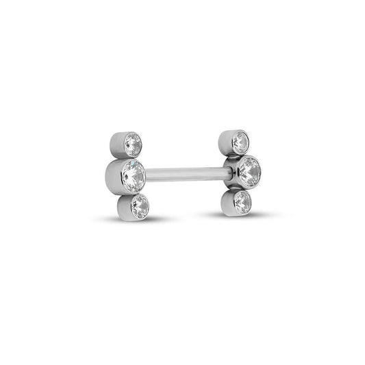 Titanium Nipple Cluster 3 Gem Bar - 1.6mm X 10mm