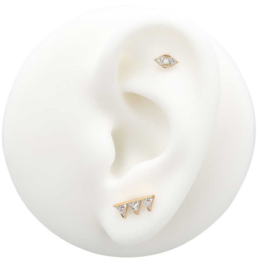14Kt Gold Jewelled Triplet Earring - 8mm Labret