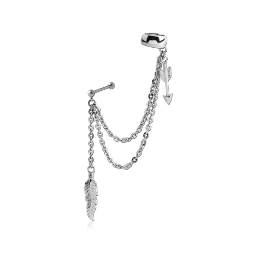 Steel Feather & Arrow Ear Cuff - 0.08mm