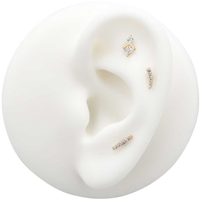 14Kt Gold Jewelled Curve Earring - 8mm Labret