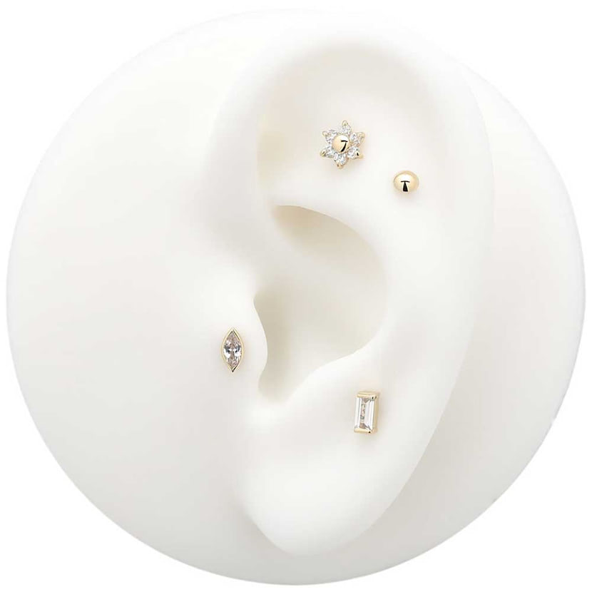 14Kt Gold Jewelled Flower Earring - 8mm Labret