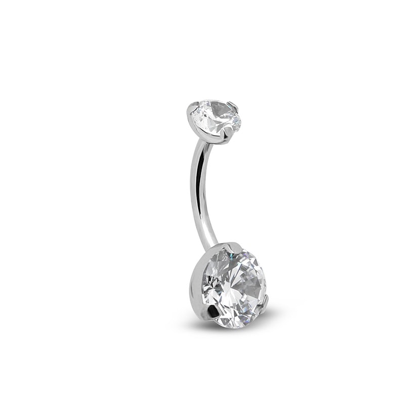 Titanium Internal Prong Round Jewelled Navel Bar - 1.6 X 10mm