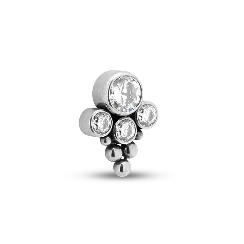 Titanium Internal Four Jewelled Cluster Earring - 8mm Labret