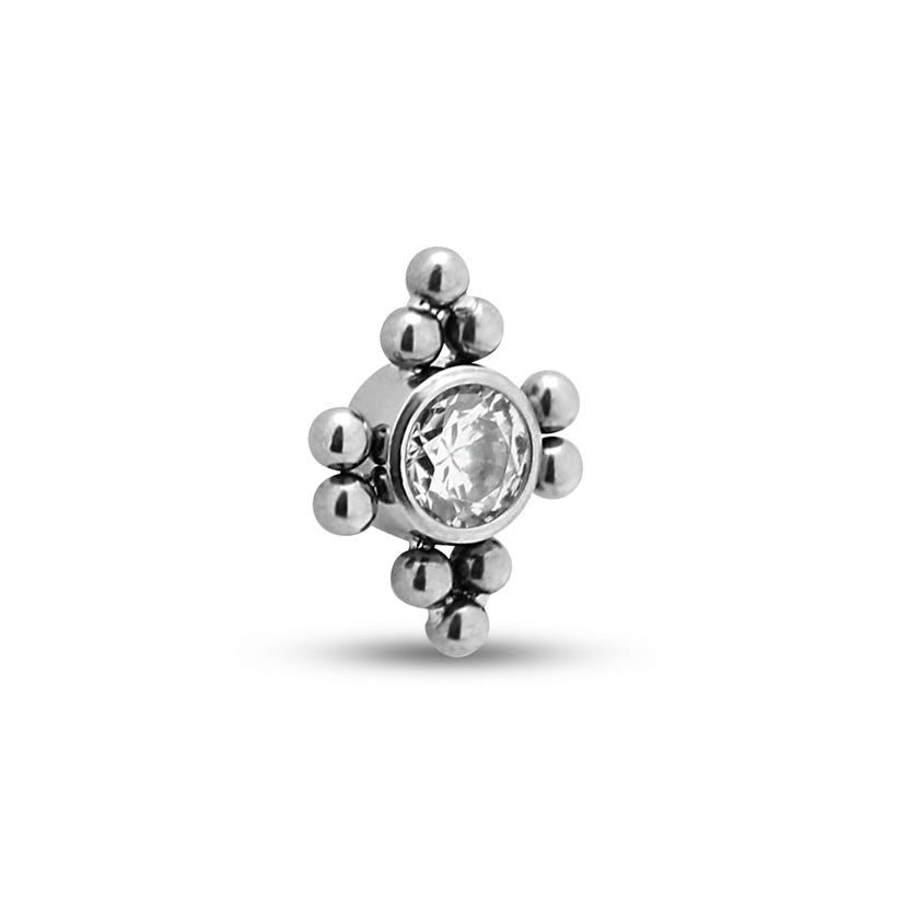 Titanium Single Jewelled Cluster With Spheres Earring - 8mm Labret