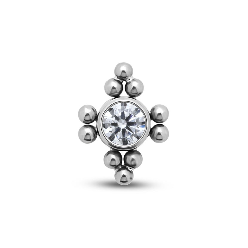 Titanium Single Jewelled Cluster With Spheres Earring - 8mm Labret