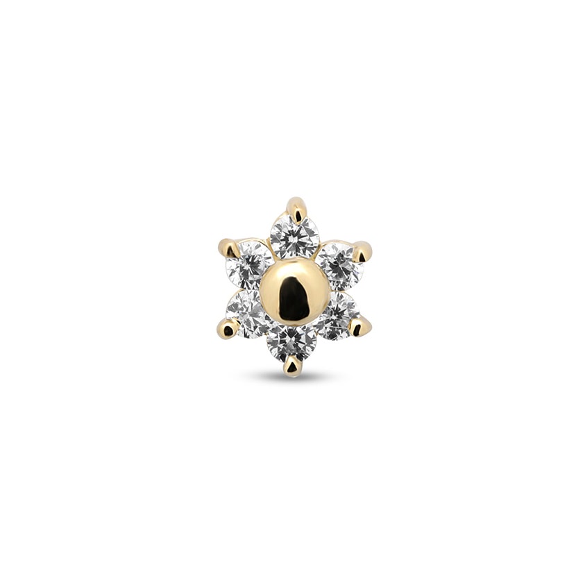 14Kt Gold Jewelled Flower Earring - 6mm Labret