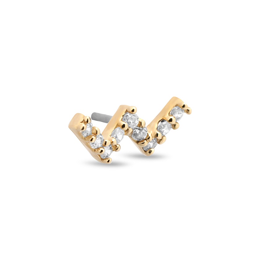 14Kt Gold Jewelled Zig Zag Earring - 6mm Labret