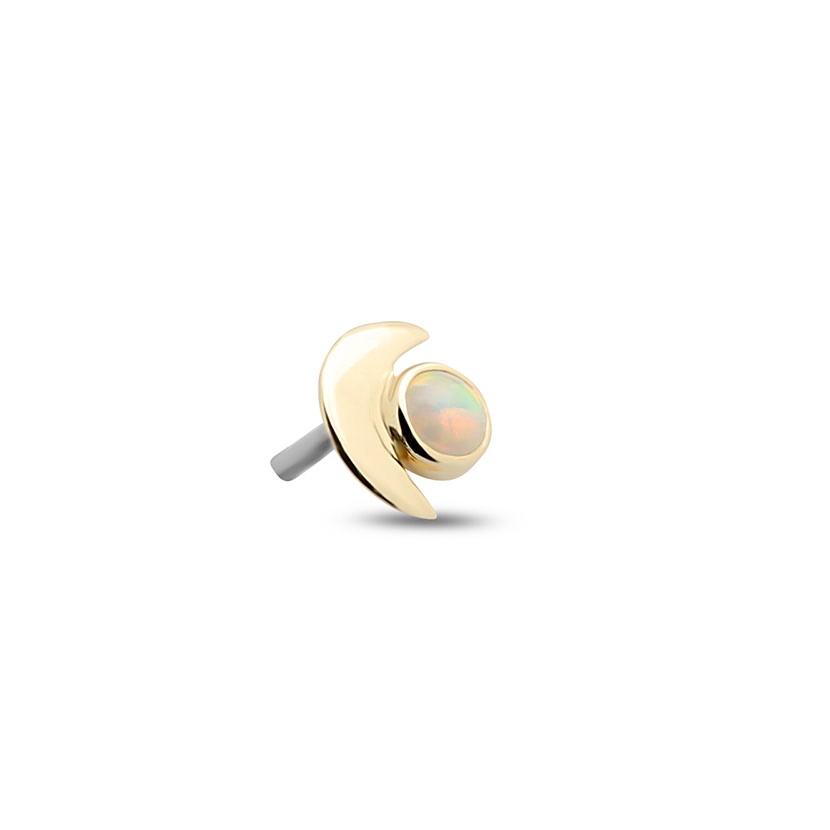 14Kt Gold Moon & Opal Earring - 6mm Labret