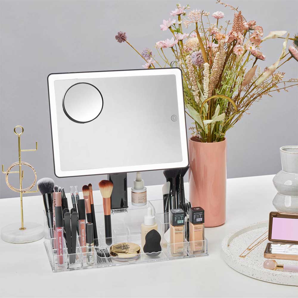 Radiance LED Beauty Mirror with Organiser - Black