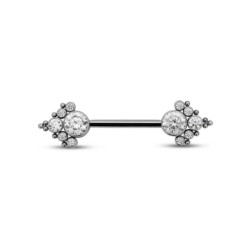 Titanium Double Jewelled Nipple Cluster Bar - 1.6Mm X 14Mm
