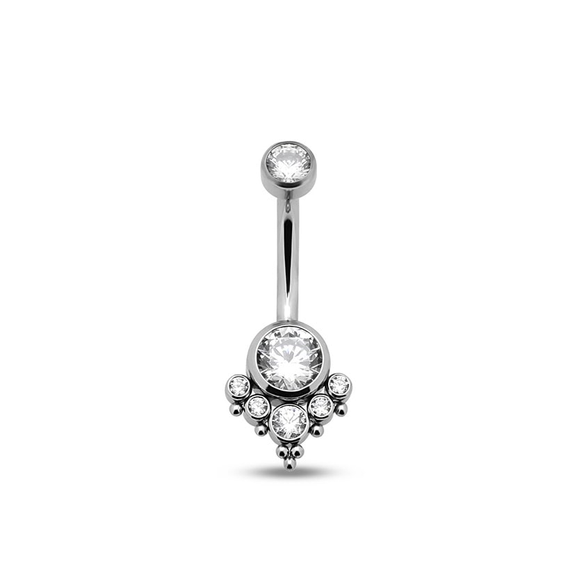 Jewelled Cluster Navel Bar - 1.6Mm X 10Mm