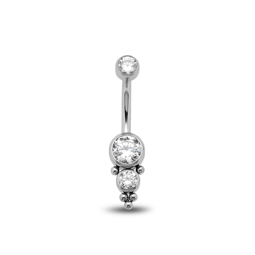 Triple Jewelled Cluster Navel Bar - 10mm