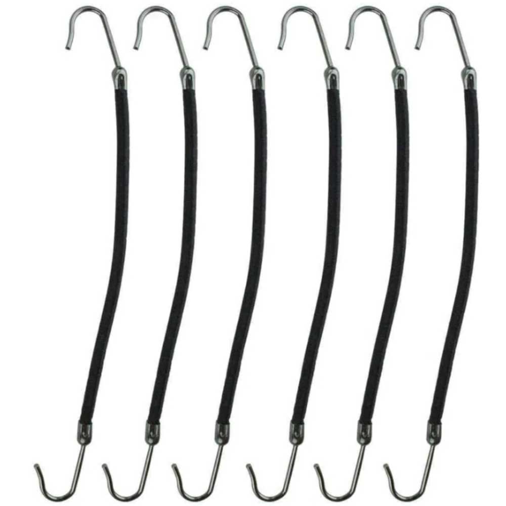 Bungee Professional Quality Elastics With Hooks - 6pc - 5" Black