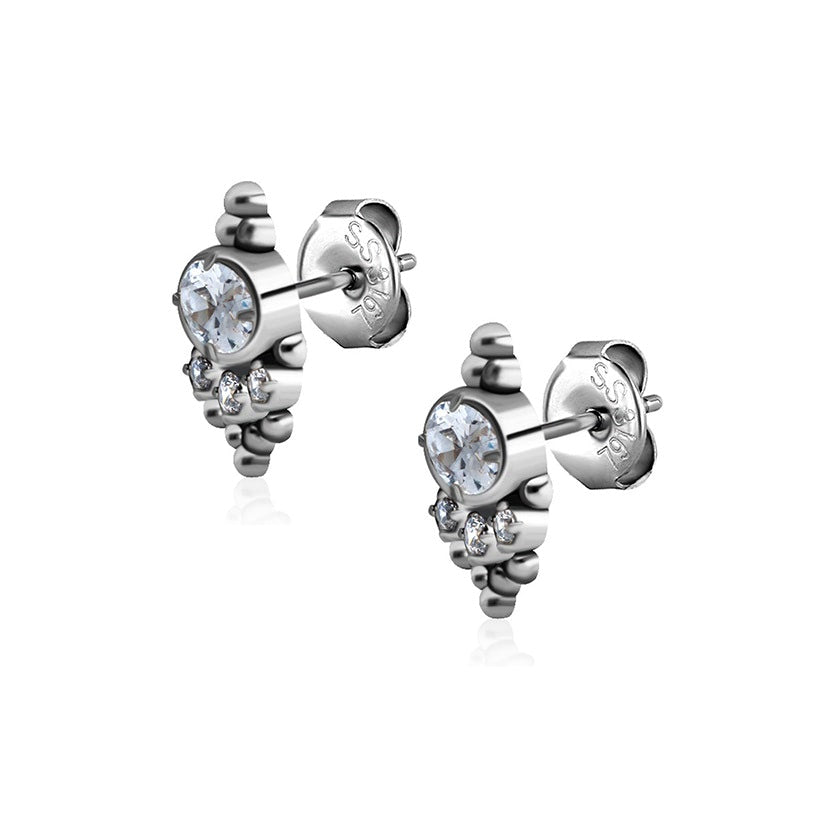 Steel Jewelled Earring Cluster Pair - 0.08mm