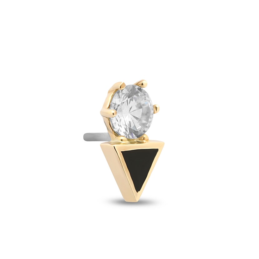 14Kt Gold Jewelled Jet Spike With Crystal Earring - 6mm Labret