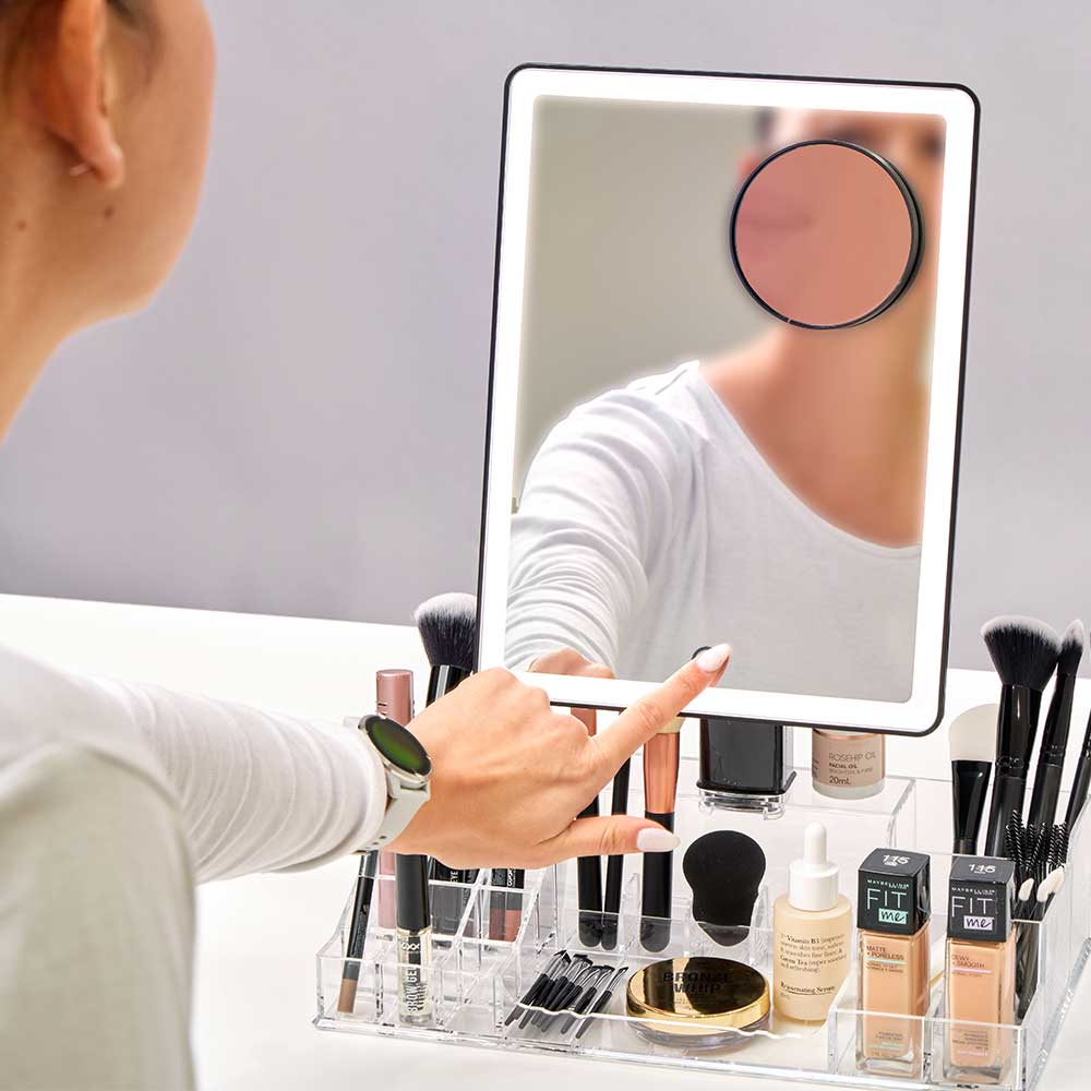 Radiance LED Beauty Mirror with Organiser - Black
