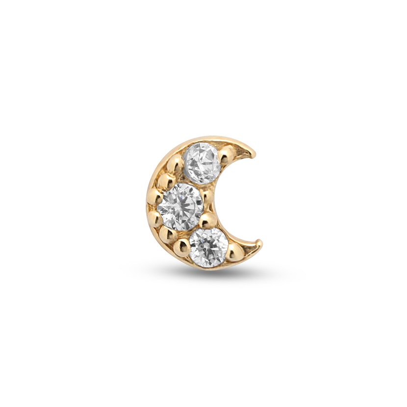 14Kt Gold Crystal Crescent Earring - 8mm Labret