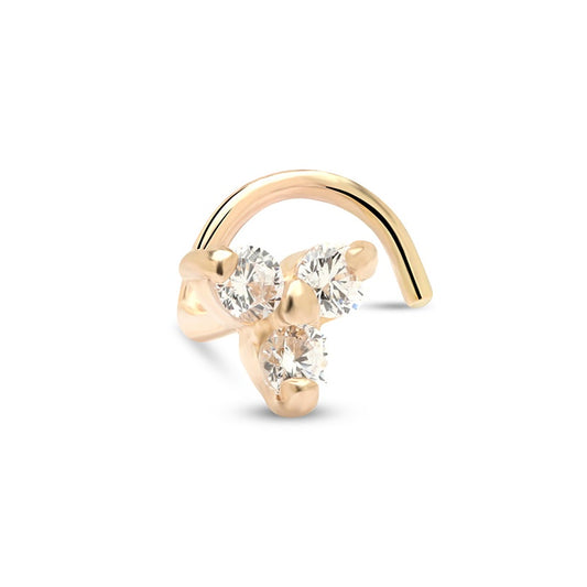 14Kt Yellow Gold 3 Leaf Nose Stud